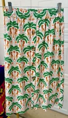 Classic Concept Palm Tree and Leopard Print Button-Down Viscose Skirt